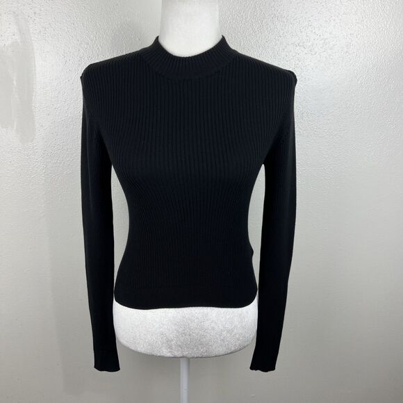Divided Sweater Women Small Black Ribbed Knit Pullover Mock Neck Long Sleeve - Picture 14 of 14